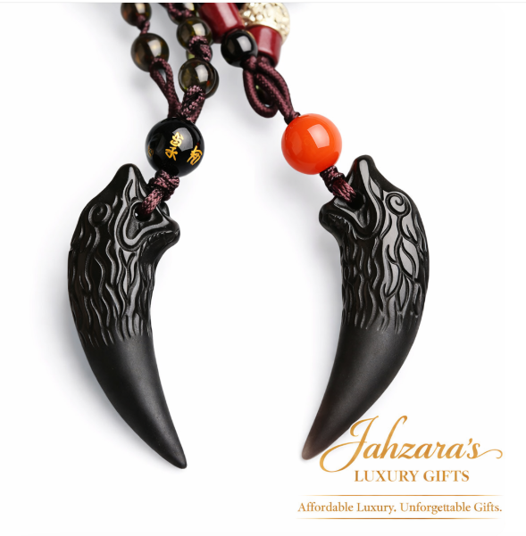 Wolf Fang Pendant Necklace | Natural Obsidian | Unisex Luxury Spiritual Jewelry