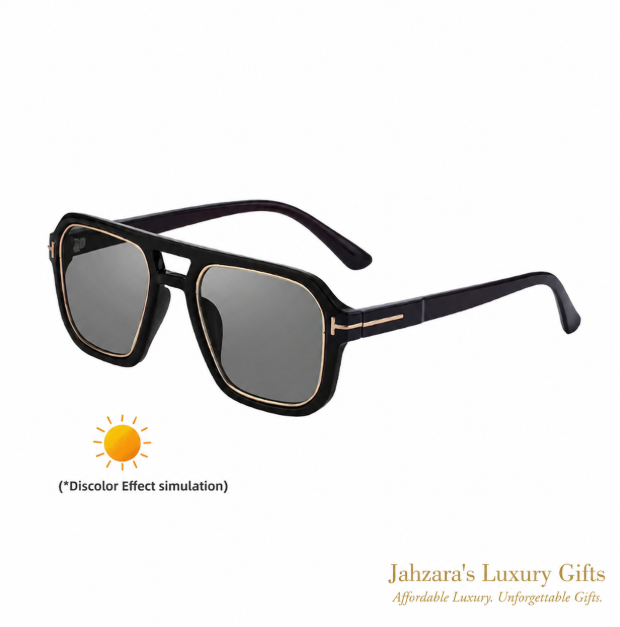 Photochromic Double Bridge Square Sunglasses — Color-Changing Luxury Frames