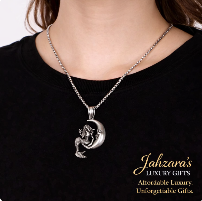 Mermaid Moon Pendant Necklace | Titanium Steel | Women's Luxury Statement Jewelry