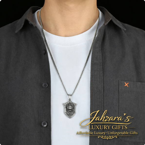 Men's Lion Shield Pendant Necklace Set - Titanium Steel | King of the Jungle | Punk Style with Chain