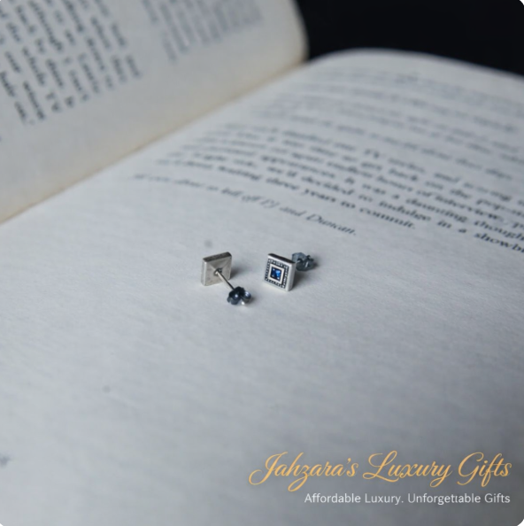 Vintage Blue Sapphire Square Stud Earrings - 925 Silver | Luxury Geometric Jewelry