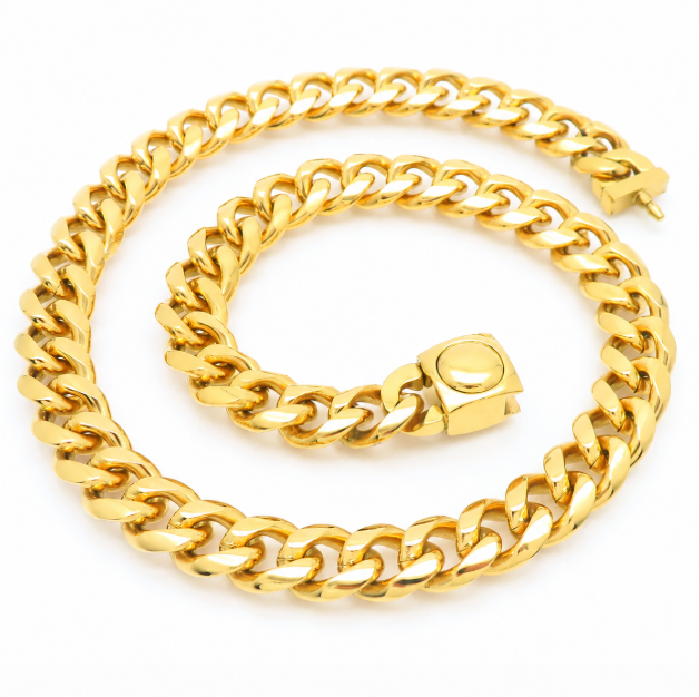 18K IP Gold Cuban Link Chain Necklace & Bracelet — Men’s Hip-Hop Stainless Steel Set