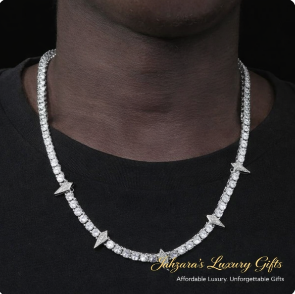 Iced Out Spike Tennis Chain Necklace - Gold or White Gold | Warrior Luxury Jewelry