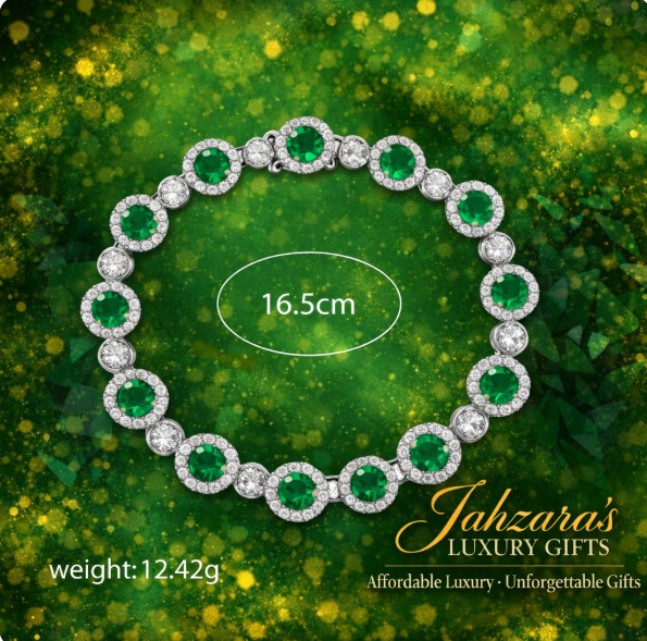 Emerald Green Tennis Bracelet - 925 Sterling Silver Platinum Plated