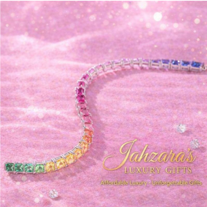 Luxury Rainbow Tennis Bracelet | 925 Sterling Silver Lab-Grown Gemstones