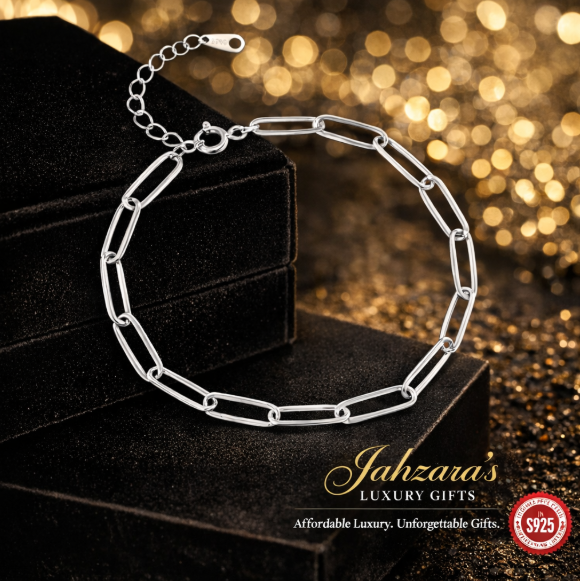 925 Sterling Silver Paperclip Chain Bracelet | Adjustable Minimalist Link