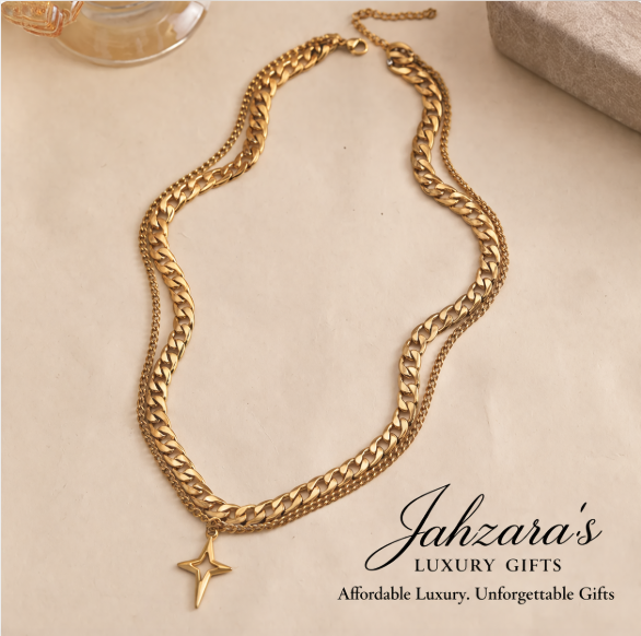 Double Layer Cuban Link & Star Pendant Necklace Set — Gold & Silver | Stainless Steel