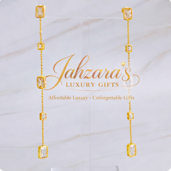 Five Stones Dangle Drop Earrings - 18K Gold Plated