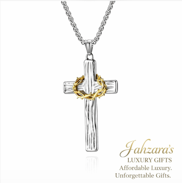 Crown of Thorns Cross Pendant Necklace | Stainless Steel | Unisex Luxury Faith Jewelry