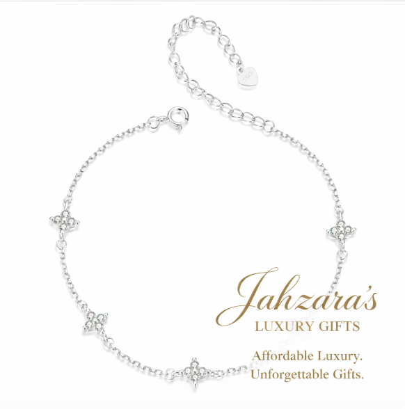 925 Sterling Silver Zircon Star Anklet | Adjustable Luxury Chain