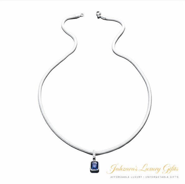 Sapphire Snake Chain Pendant Necklace | Titanium Steel | Unisex Luxury Jewelry