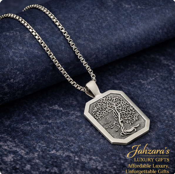 Tree of Life Dog Tag Pendant Necklace | Stainless Steel | Men's Luxury Statement Jewelry