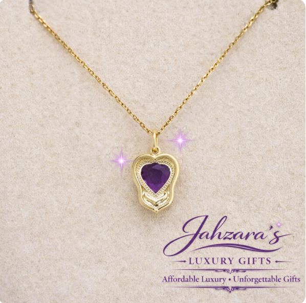 Purple Amethyst Heart Pendant Necklace - 9K Gold | Romantic