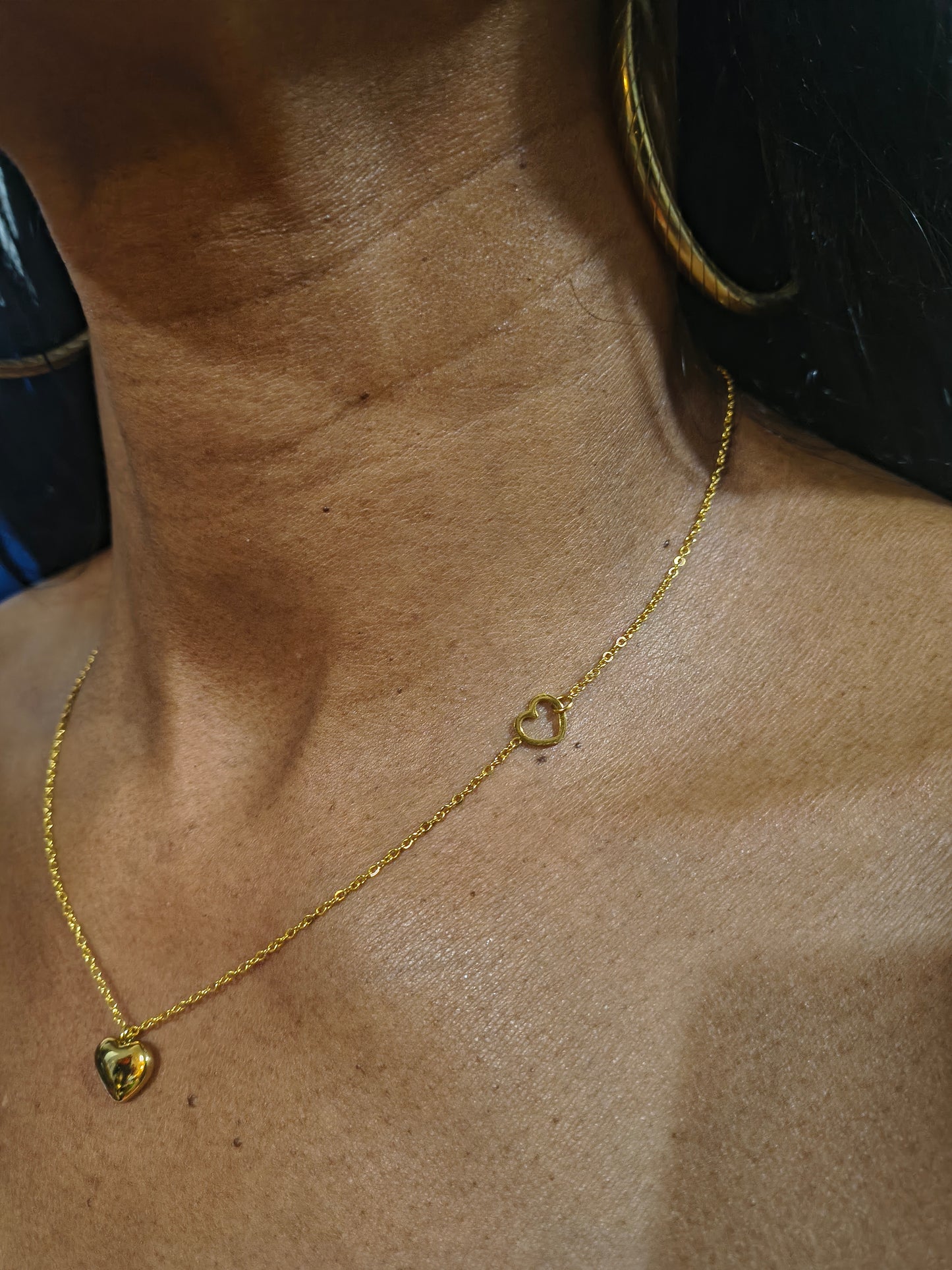 Dual Heart Pendant Necklace | PVD Gold, Rose Gold & Silver | 304 Stainless Steel