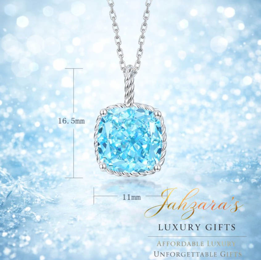 Ice Blossom Light Blue Diamond Pendant Necklace | Platinum Plated 925 Sterling Silver