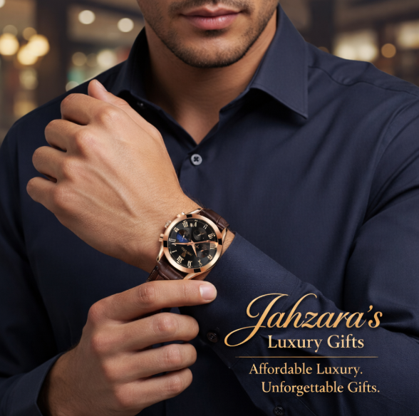 Men's Rose Gold Chronograph Watch | Brown Leather Strap Luxury Dress Watch