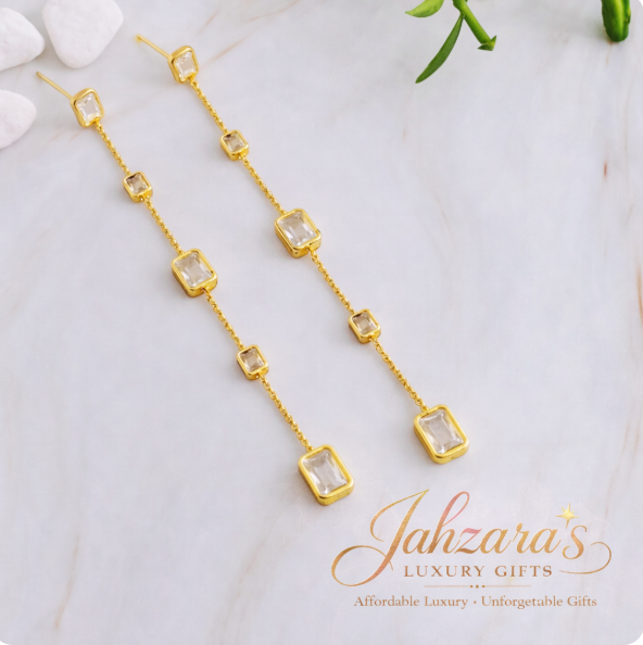 Five Stones Dangle Drop Earrings - 18K Gold Plated