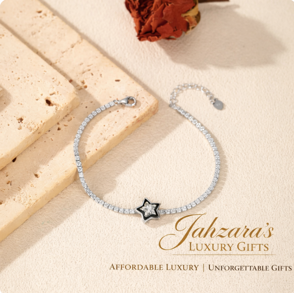 925 Sterling Silver Delicate Star Tennis Bracelet with Black Enamel