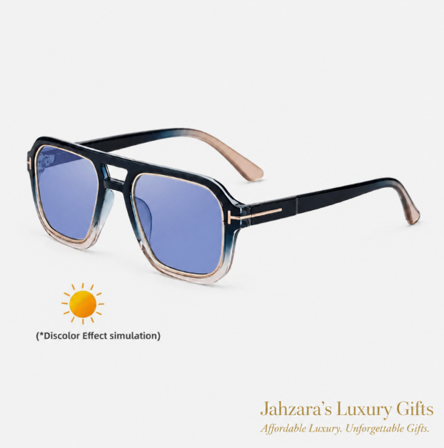 Photochromic Double Bridge Square Sunglasses — Color-Changing Luxury Frames