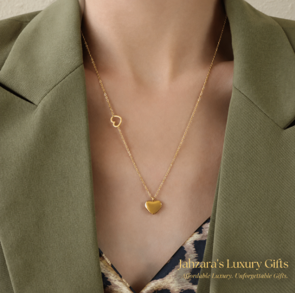 Dual Heart Pendant Necklace | PVD Gold, Rose Gold & Silver | 304 Stainless Steel