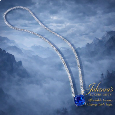 Lab-Grown Blue Sapphire & Moissanite Tennis Necklace | 925 Sterling Silver Platinum Plated