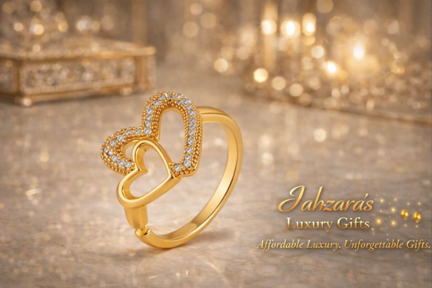 Gold Hollow Heart Ring | 18K Gold Plated Adjustable Zircon Ring