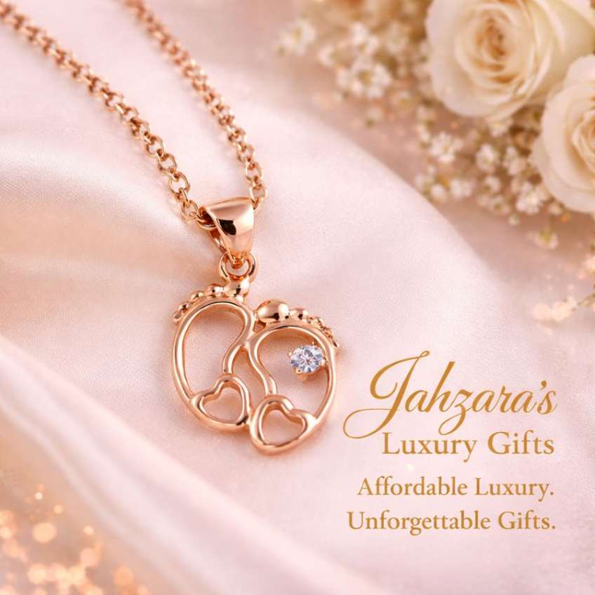 18K Rose Gold Moissanite Footprint Pendant Necklace | Heart Cutout Fine Jewelry