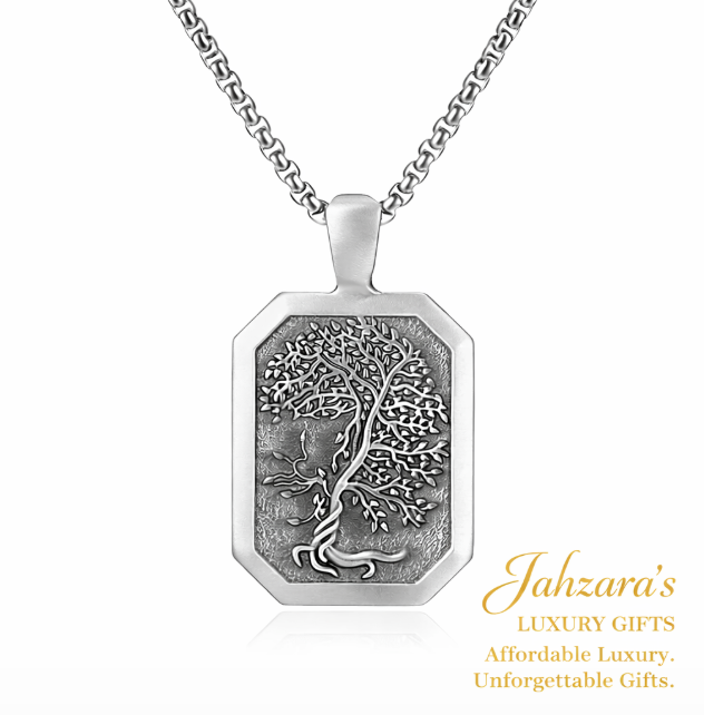 Tree of Life Dog Tag Pendant Necklace | Stainless Steel | Men's Luxury Statement Jewelry