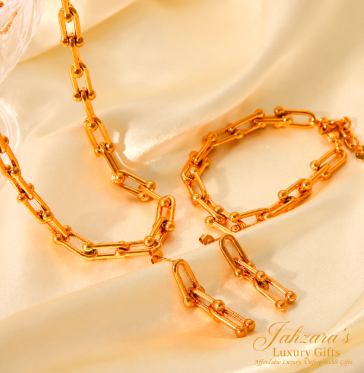 PVD Gold Jewelry Set — Necklace, Bracelet & Earrings | 304 Stainless Steel
