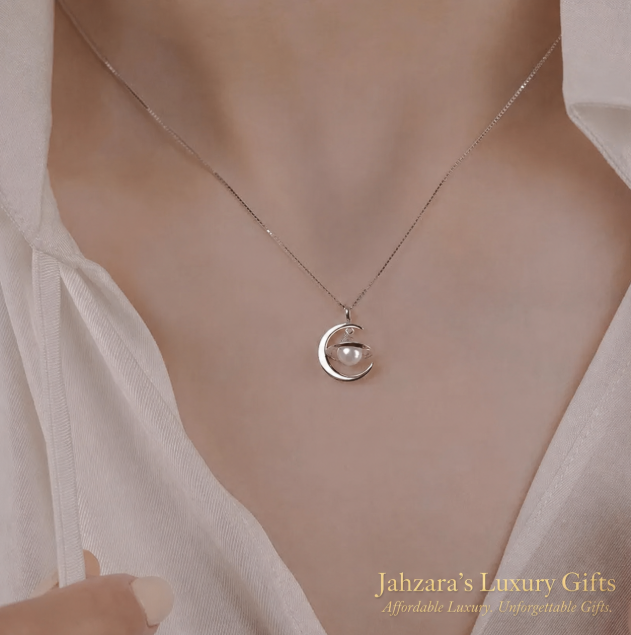 Celestial Moon & Pearl Necklace | 925 Sterling Silver | Luxury Gift