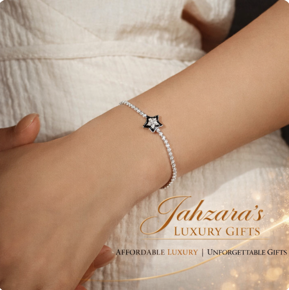 925 Sterling Silver Delicate Star Tennis Bracelet with Black Enamel