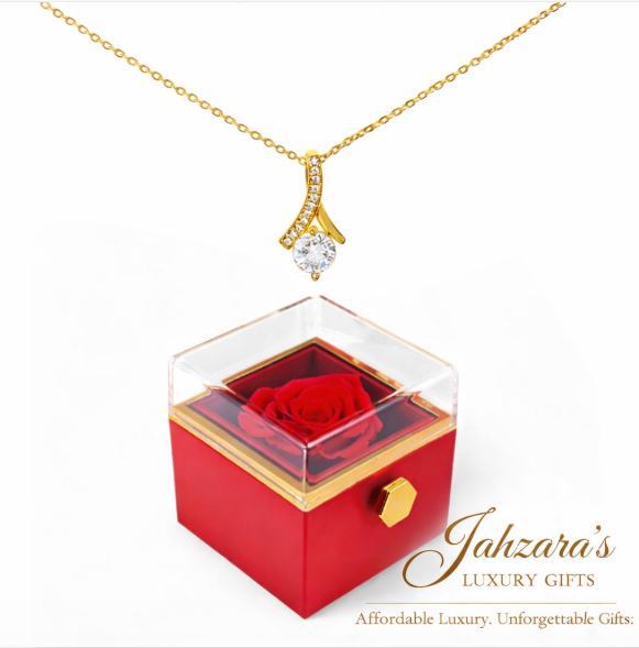 Alluring Beauty Necklace — Rotating Rose Gift Box | Gold Finish | Luxury Gift