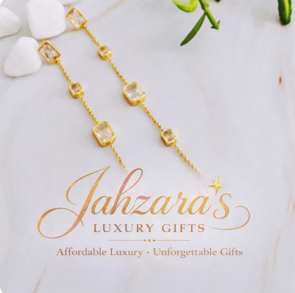 Five Stones Dangle Drop Earrings - 18K Gold Plated