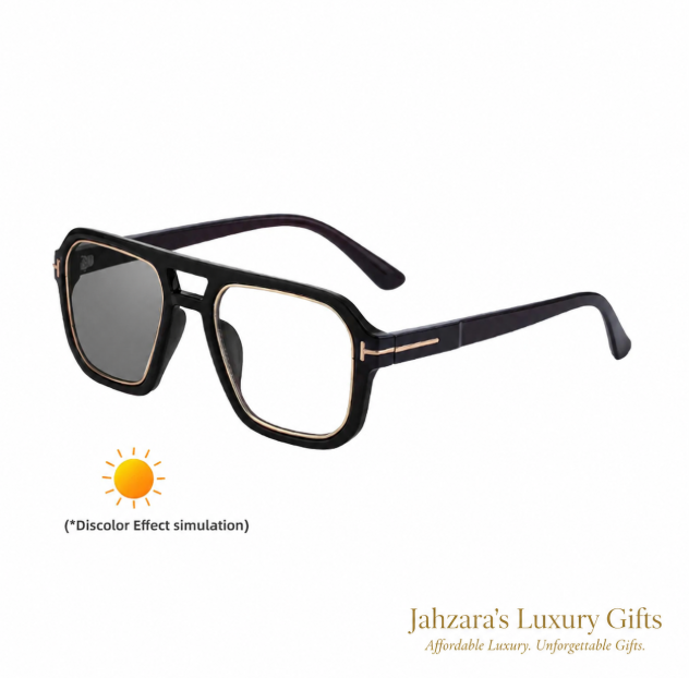 Photochromic Double Bridge Square Sunglasses — Color-Changing Luxury Frames