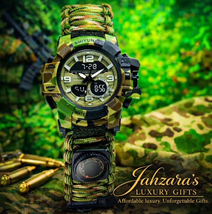 Army Green Outdoor Survival Watch | Compass, Thermometer & Multi-Tool