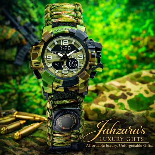 Army Green Outdoor Survival Watch | Compass, Thermometer & Multi-Tool