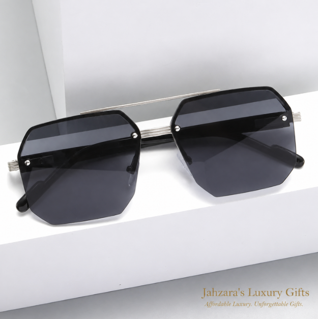 Double Bridge Half-Frame Square Sunglasses — Retro Luxury Unisex Eyewear