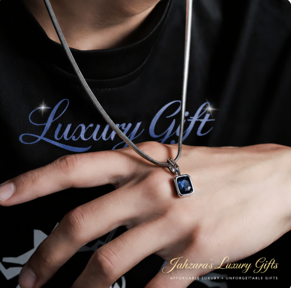Sapphire Snake Chain Pendant Necklace | Titanium Steel | Unisex Luxury Jewelry