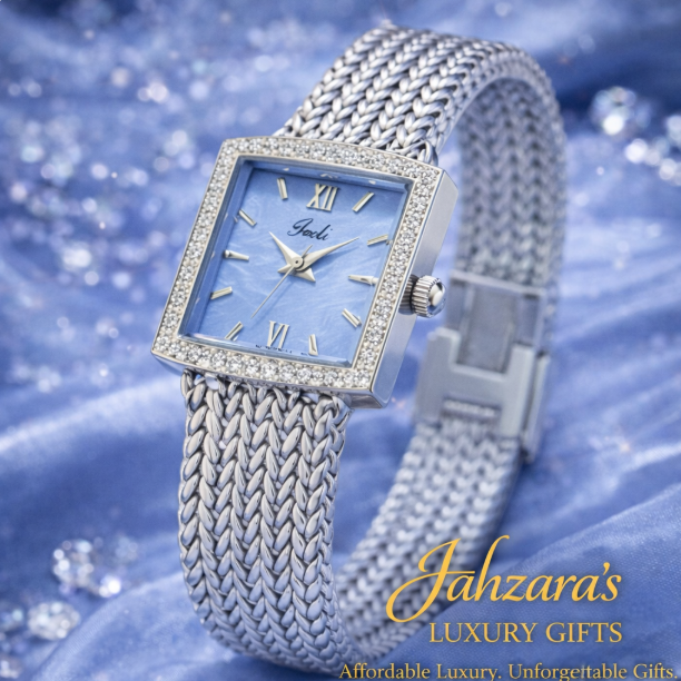 Elegant Square Dial Watch | Diamond Bezel Blue Mother-of-Pearl Women's Watch