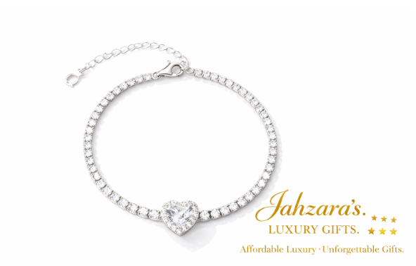 Romantic Heart Moissanite Tennis Bracelet | 925 Sterling Silver Heart Centerpiece