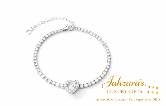 Romantic Heart Moissanite Tennis Bracelet | 925 Sterling Silver Heart Centerpiece