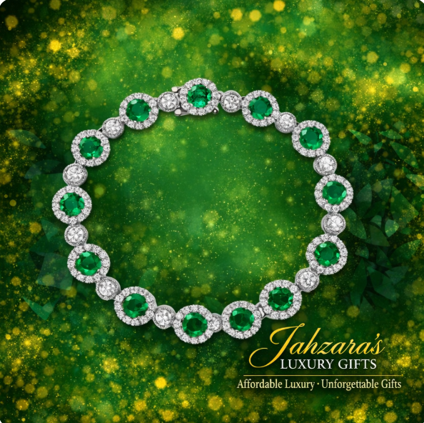 Emerald Green Tennis Bracelet - 925 Sterling Silver Platinum Plated