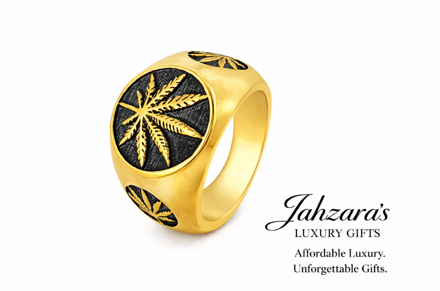 Men's Gold Botanical Leaf Signet Ring | Titanium Steel | Luxury | Jahzara's Luxury Gifts