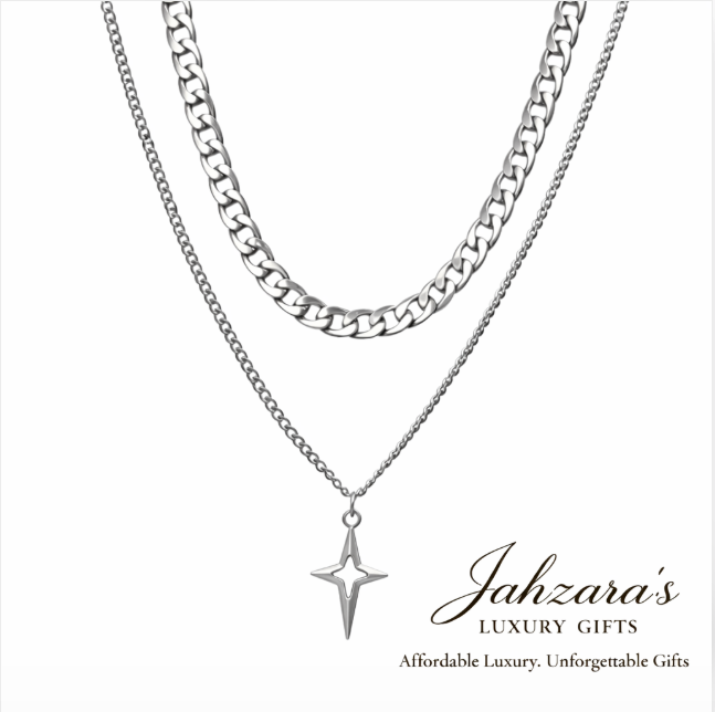 Double Layer Cuban Link & Star Pendant Necklace Set — Gold & Silver | Stainless Steel