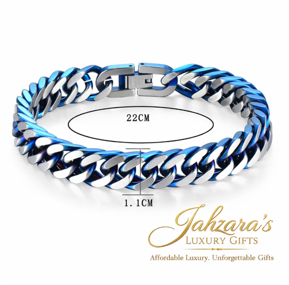 Men's Blue Cuban Link Bracelet - Stainless Steel Statement Piece