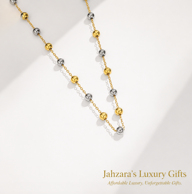 Two-Tone Gold & Silver Bead Station Necklace | PVD Gold 304 Stainless Steel | Waterproof
