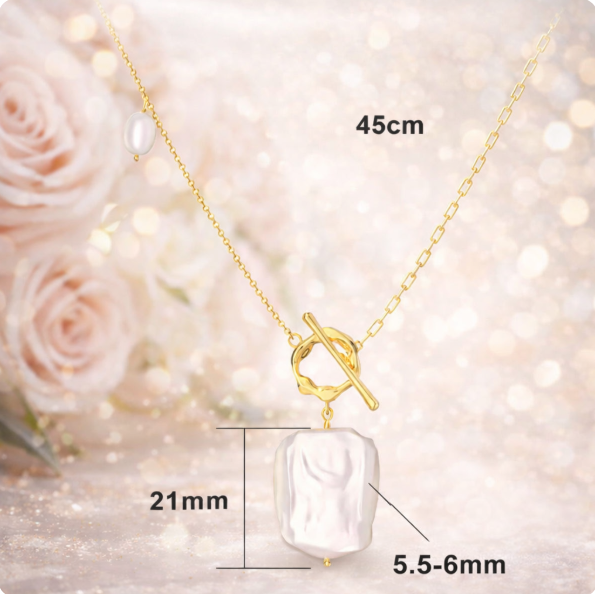 925 Sterling Silver Geometric Pearl Pendant Necklace