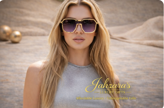 JAHZARA'S Gold Frame Square Sunglasses - Luxury Style