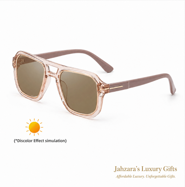 Photochromic Double Bridge Square Sunglasses — Color-Changing Luxury Frames