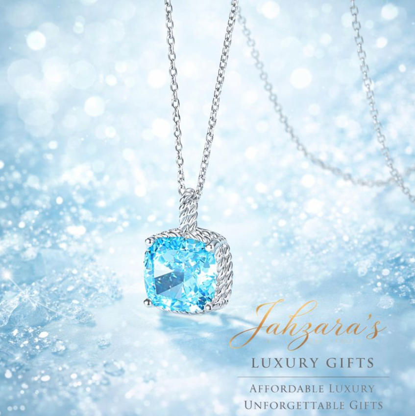 Ice Blossom Light Blue Diamond Pendant Necklace | Platinum Plated 925 Sterling Silver